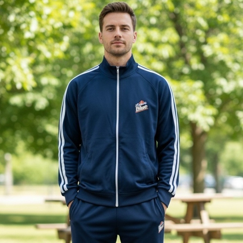Roots Athletics Track Jacket Men's XXL Labatt Blue Logo‎ Full Zip Blue Athletic